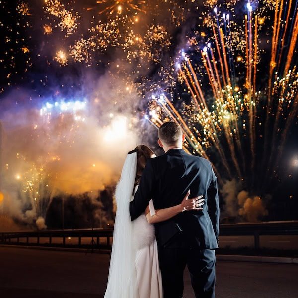 bride and groom birmingham alabama after fireworks show