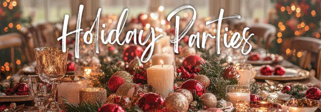 At Lemon Ridge Events, we transform our spacious Jasper venue into a festive winter wonderland. This banner highlights a stunning holiday tablescape featuring elegant glassware, warm candlelight, and vibrant red and gold ornaments nestled in greenery. Whether hosting a corporate holiday party or a festive family reunion, our flexible 10,000-square-foot facility accommodates everything from intimate groups to large celebrations of 250 guests. We provide a beautiful, effortless space where every detail, from the atmosphere to our full kitchen access, supports a memorable and personal seasonal celebration for the Greater Birmingham area.