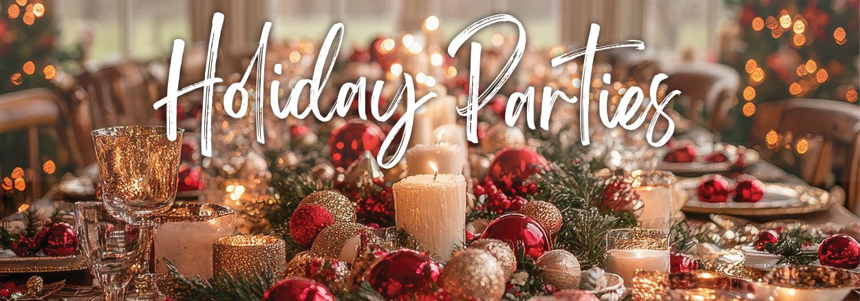 At Lemon Ridge Events, we transform our spacious Jasper venue into a festive winter wonderland. This banner highlights a stunning holiday tablescape featuring elegant glassware, warm candlelight, and vibrant red and gold ornaments nestled in greenery. Whether hosting a corporate holiday party or a festive family reunion, our flexible 10,000-square-foot facility accommodates everything from intimate groups to large celebrations of 250 guests. We provide a beautiful, effortless space where every detail, from the atmosphere to our full kitchen access, supports a memorable and personal seasonal celebration for the Greater Birmingham area.