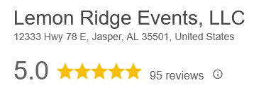 A screenshot of the Lemon Ridge Events business profile showcasing a 5.0-star rating and 95 reviews as social proof of service quality.