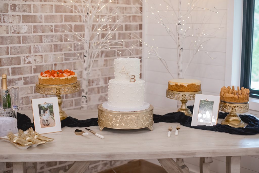 Wedding Cake at our Jasper, AL wedding venue with cheesecakes also served as the groom's cakes